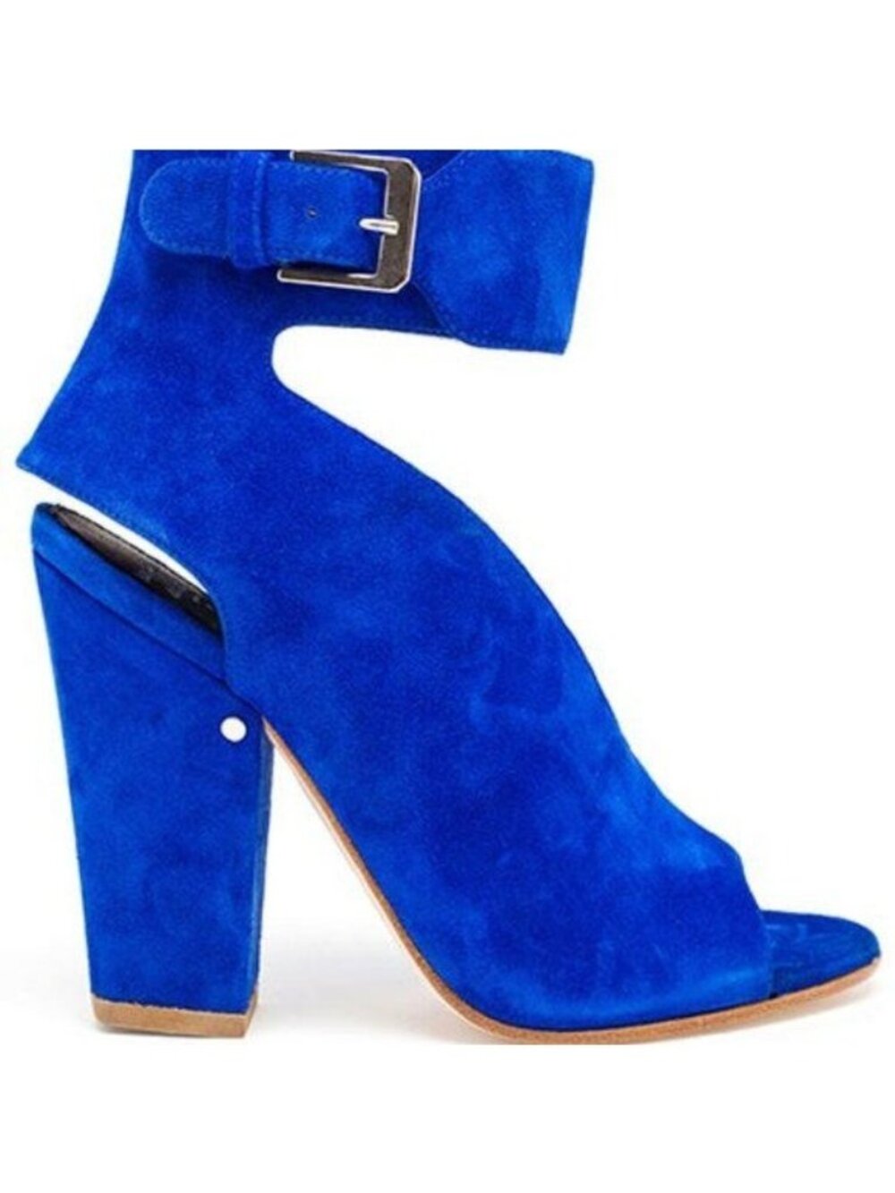 Laurence Dacade Hope Open Toe Cut Out Suede Ankle Wrap Block Heel Booties Sandal